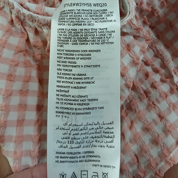 Guess sz S Pink and White Plaid Button-up Short Sleeve Peasant Blouse - Picture 13 of 14